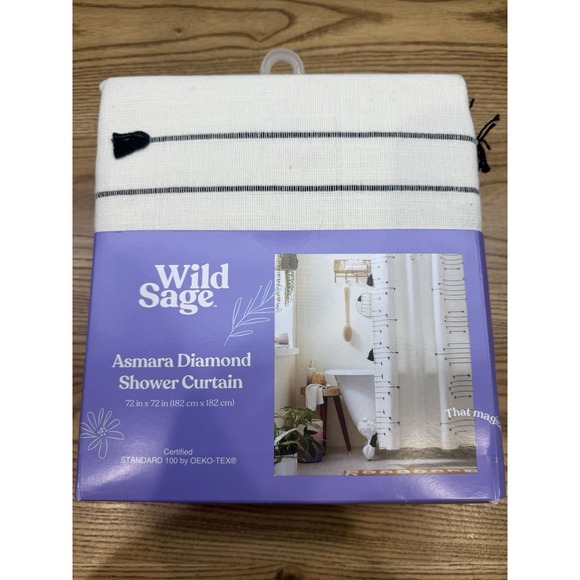 Wild Sage Asmara Diamond Shower Curtain 72"x72" In Color Tuxedo - Picture 2 of 5